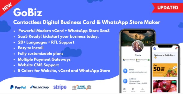 GoBiz Nulled Digital Business Card + WhatsApp Store Maker SaaS Card Builder Free Download