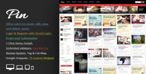 Pin Nulled Pinterest Style Personal Masonry Blog Front-end Submission Free Download