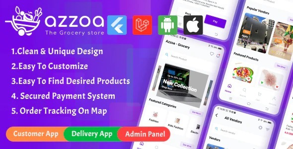 Azzoa Nulled – Grocery, MultiShop, eCommerce Flutter Mobile App with Admin Panel Download