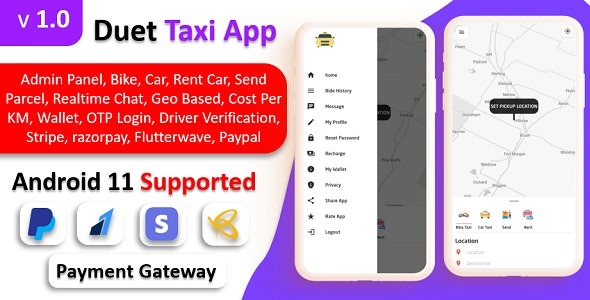 Duet Taxi App Nulled Taxi App With Admin Panel | Multi Payment Gateway | Recharge Wallet | Notification Download
