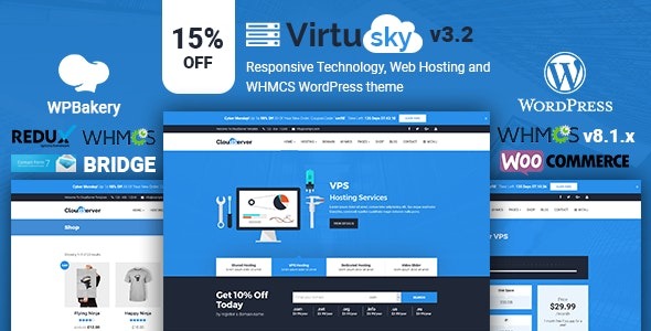 VirtuSky Nulled Responsive Web Hosting and WHMCS WordPress Theme Download