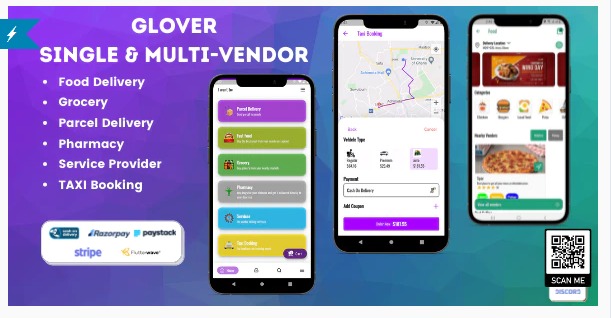 Glover Nulled Grocery, Food, Pharmacy Courier & Service Provider + Backend + Driver & Vendor app Download