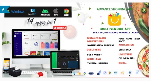 Multi-Vendor Nulled Food, Grocery, Pharmacy & Courier Delivery App 14 apps Free Download