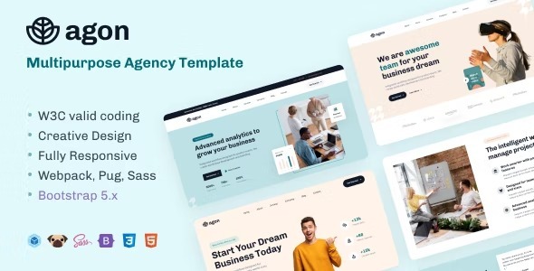Agon Nulled Multipurpose Agency Bootstrap 5 Template Free Download