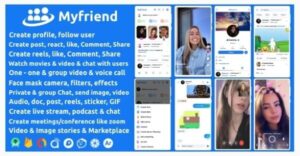 Myfriend Nulled Friend Chat Post Tiktok Follow Radio Group ecommerce Zoom Live clone social network app Free Download