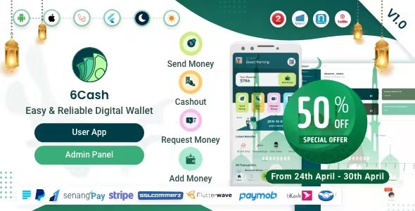 6Cash Nulled Digital Wallet Mobile App with Laravel Admin Panel Free Download