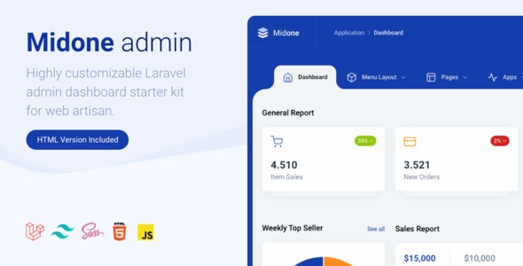 Midone Nulled React Admin Dashboard Template + HTML Version Free Download