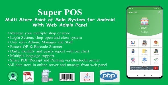 Super POS Nulled Multi Store Point of Sale System for Android with Web Admin Panel Free Download