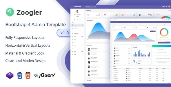 Zoogler Bootstrap 4 Admin Dashboard Template Nulled