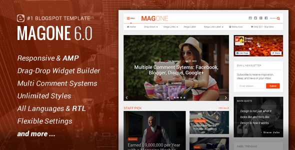 MagOne Responsive News & Magazines Blogger Template Nulled
