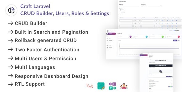 Craft Laravel Admin Panel Nulled CRUD builder, Users, Role, Permissions & Settings Free Download