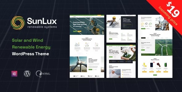 Sunlux Solar and Renewable Energy WordPress Theme Nulled