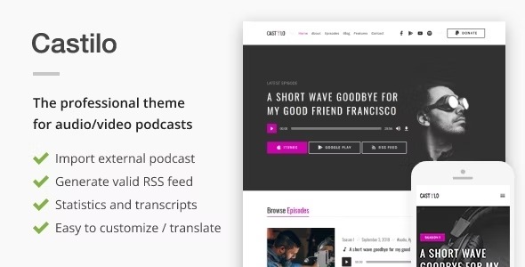free download Castilo - Audio Podcast WordPress Theme nulled
