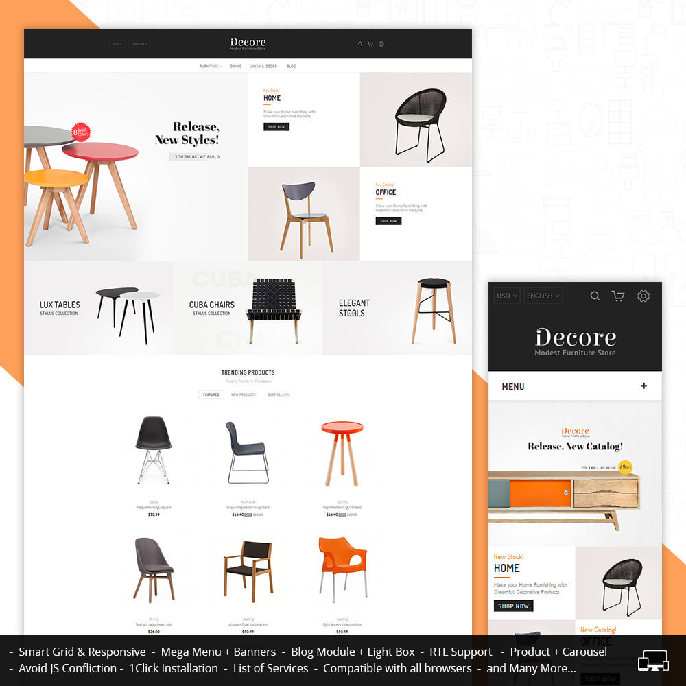 free download Decore Modest Furniture Store Template for Prestashop nulled